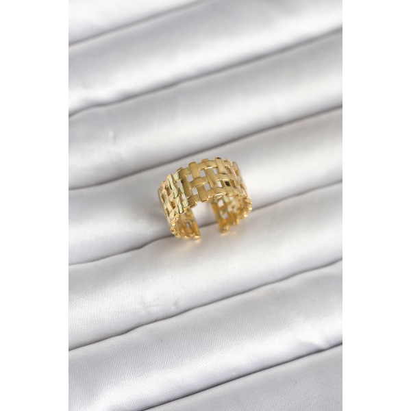 316L Çelik Gold Renk Hasır Model Kadın Yüzük - TJ-BYK4161