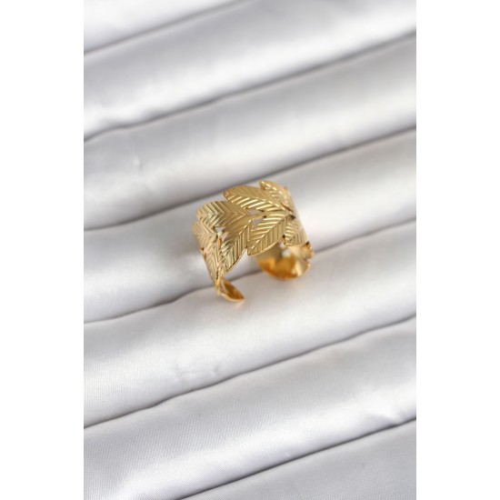 316L Çelik Gold Renk Başak Modeli Kadın Yüzük - TJ-BYK4162