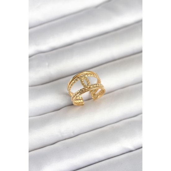 316L Çelik Gold Renk Burgu Düğüm Model Kadın Yüzük - TJ-BYK4163