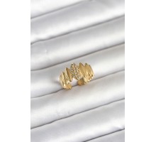 316L Çelik Gold Renk Zirkon Taşlı Vintage Model Kadın Yüzük - TJ-BYK4164