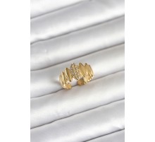 316L Çelik Gold Renk Zirkon Taşlı Vintage Model Kadın Yüzük - TJ-BYK4164