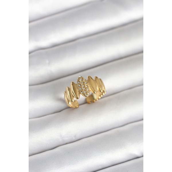 316L Çelik Gold Renk Zirkon Taşlı Vintage Model Kadın Yüzük - TJ-BYK4164