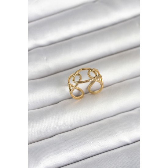 316L Çelik Gold Renk Zincir Model Kadın Yüzük - TJ-BYK4166