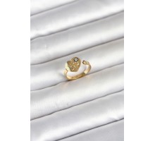 316L Çelik Gold Renk Nazar Detaylı Kalp Model Kadın Yüzük - TJ-BYK4167
