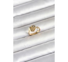 316L Çelik Gold Renk Nazar Detaylı Kalp Model Kadın Yüzük - TJ-BYK4167