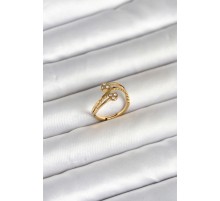316L Çelik Gold Renk Zirkon Taşlı Kalp Model Kadın Yüzük - TJ-BYK4168