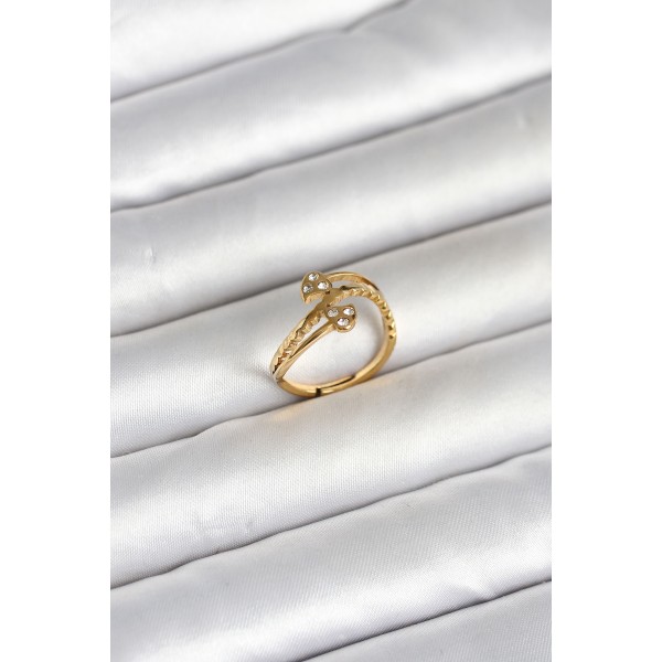 316L Çelik Gold Renk Zirkon Taşlı Kalp Model Kadın Yüzük - TJ-BYK4168