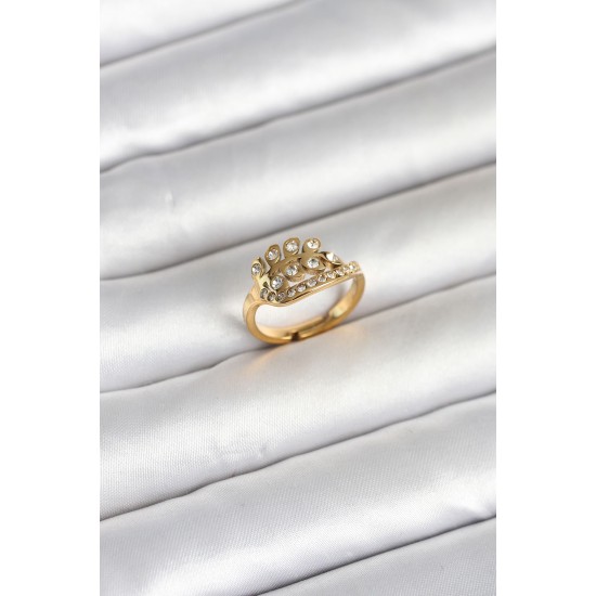316L Çelik Gold Renk Zirkon Taşlı Kalp Model Kadın Yüzük - TJ-BYK4169