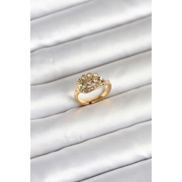 316L Çelik Gold Renk Zirkon Taşlı Kalp Model Kadın Yüzük - TJ-BYK4169