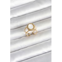 316L Çelik Gold Renk Sedefli Vintage Kadın Yüzük TJ-BYK4171