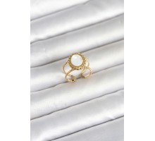 316L Çelik Gold Renk Sedefli Vintage Kadın Yüzük - TJ-BYK4171
