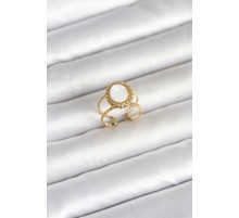 316L Çelik Gold Renk Sedefli Vintage Kadın Yüzük - TJ-BYK4171
