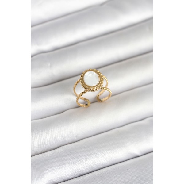 316L Çelik Gold Renk Sedefli Vintage Kadın Yüzük - TJ-BYK4171