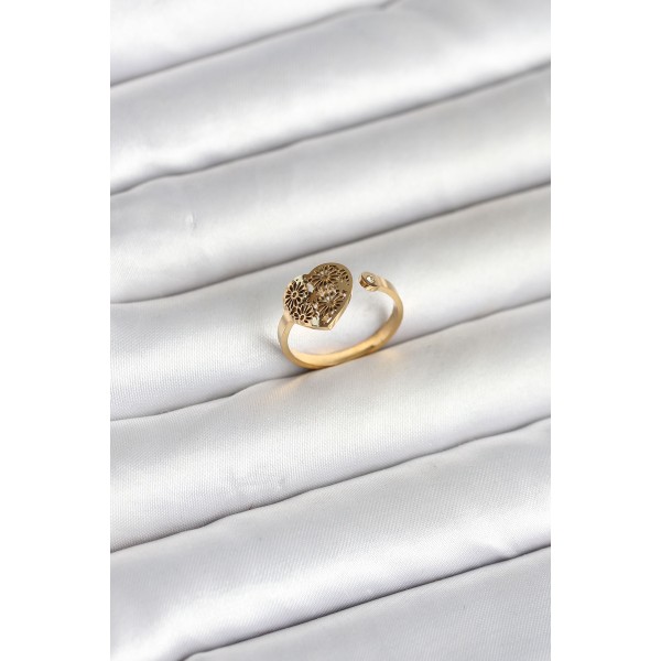 316L Çelik Gold Renk Kalp Model Kadın Yüzük - TJ-BYK4172