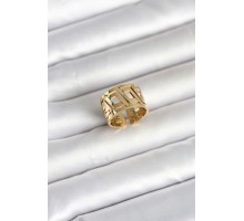 316L Çelik Gold Renk Geometrik Model Kadın Yüzük - TJ-BYK4176