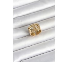 316L Çelik Gold Renk Geometrik Model Kadın Yüzük - TJ-BYK4176
