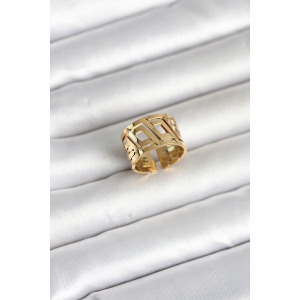 316L Çelik Gold Renk Geometrik Model Kadın Yüzük - TJ-BYK4176