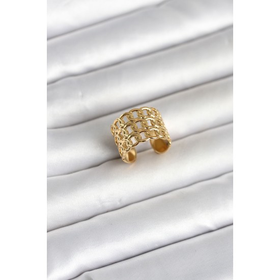 316L Çelik Gold Renk Zincir Model Kadın Yüzük - TJ-BYK4177
