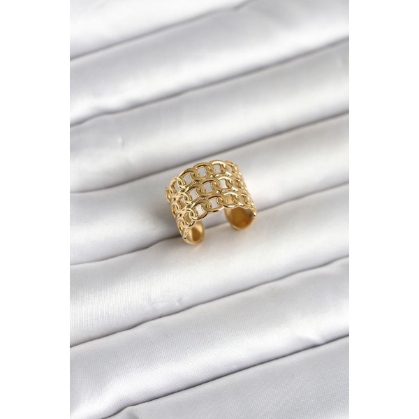 316L Çelik Gold Renk Zincir Model Kadın Yüzük - TJ-BYK4177