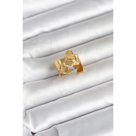 316L Çelik Gold Renk Lotus Model Kadın Yüzük - TJ-BYK4179