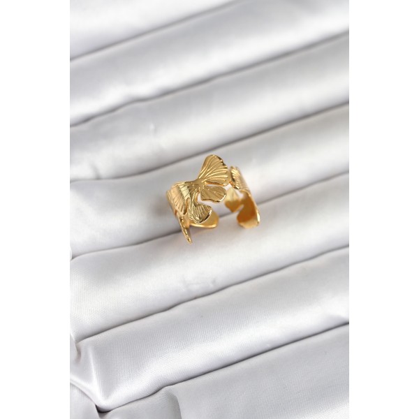 316L Çelik Gold Renk Lotus Model Kadın Yüzük - TJ-BYK4179