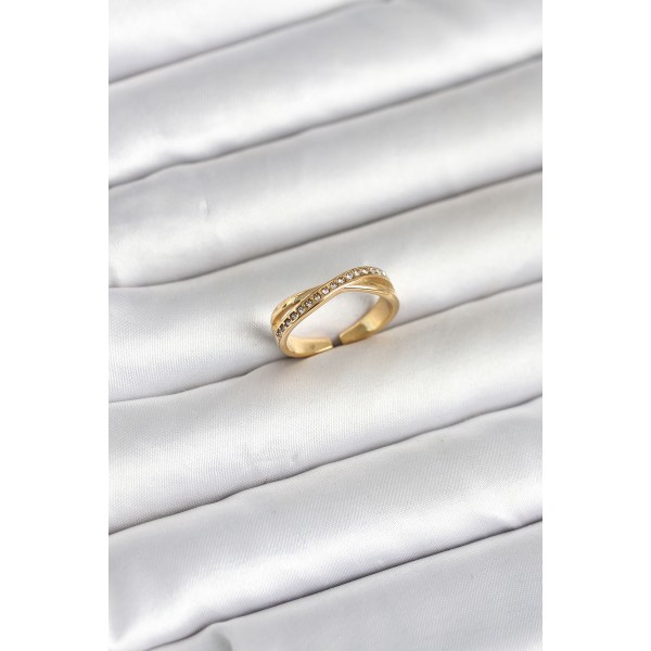 316L Çelik Gold Renk Zirkon Taşlı Kadın Yüzük - TJ-BYK4180