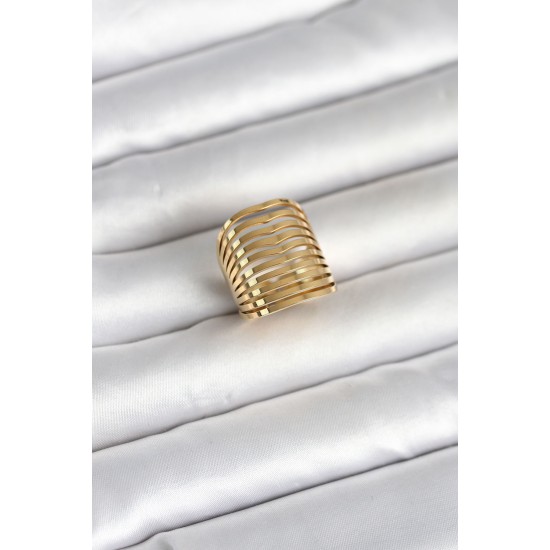 316L Çelik Gold Renk Plaka Model Kadın Yüzük - TJ-BYK4181