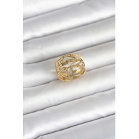 316L Çelik Gold Renk Başak Model Kadın Yüzük TJ-BYK4182