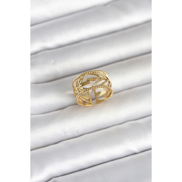 316L Çelik Gold Renk Başak Model Kadın Yüzük - TJ-BYK4182