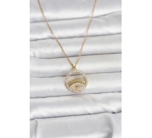 316L Çelik Gold Renk Zirkon Taşlı Göz Model Kadın Kolye - TJ-BKO11046