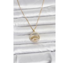 316L Çelik Gold Renk Zirkon Taşlı Göz Model Kadın Kolye - TJ-BKO11046