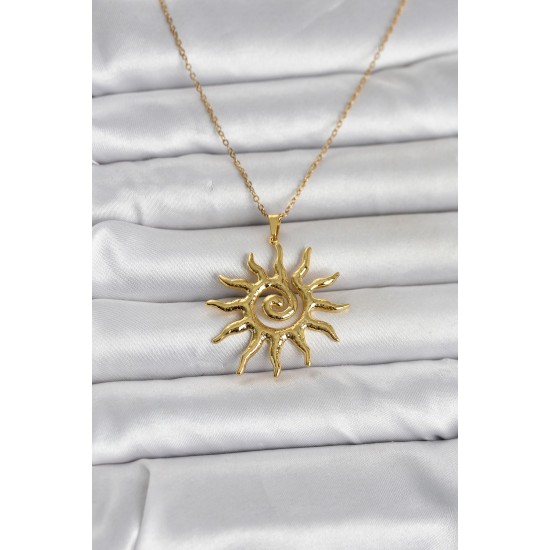 316L Çelik Gold Renk Bohem Güneş Model Kadın Kolye - TJ-BKO11047