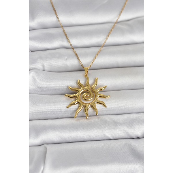 316L Çelik Gold Renk Bohem Güneş Model Kadın Kolye - TJ-BKO11047