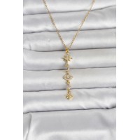 316L Çelik Gold Renk Kutup Yıldızı Y Model Zirkon Taşlı Kadın Kolye TJ-BKO11049