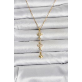 316L Çelik Gold Renk Kutup Yıldızı Y Model Zirkon Taşlı Kadın Kolye TJ-BKO11049