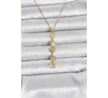 316L Çelik Gold Renk Şans Kolyesi Y Model Zirkon Taşlı Kadın Kolye - TJ-BKO11050