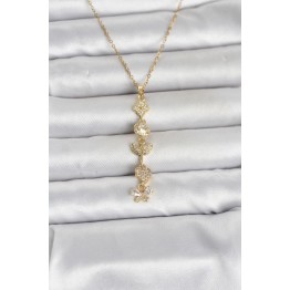 316L Çelik Gold Renk Şans Kolyesi Y Model Zirkon Taşlı Kadın Kolye TJ-BKO11050
