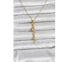 316L Çelik Gold Renk Deniz Temalı Y Model Zirkon Taşlı Kadın Kolye - TJ-BKO11051