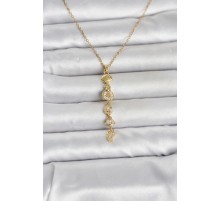 316L Çelik Gold Renk Deniz Temalı Y Model Zirkon Taşlı Kadın Kolye - TJ-BKO11051