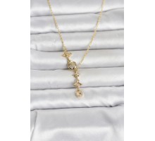 316L Çelik Gold Renk Zirkon Taşlı Y Kadın Kolye - TJ-BKO11053
