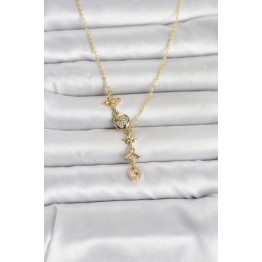 316L Çelik Gold Renk Zirkon Taşlı Y Kadın Kolye TJ-BKO11053