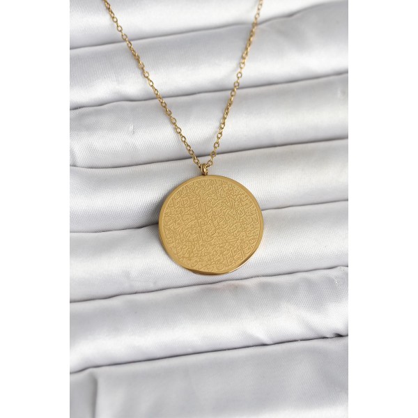 316L Çelik Gold Renk Ayetel Kürsi ve Allah Yazılı Kolye - TJ-BKO11055