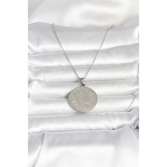 316L Çelik Gümüş Renk Ayetel Kürsi Yazılı Kolye - TJ-BKO11058