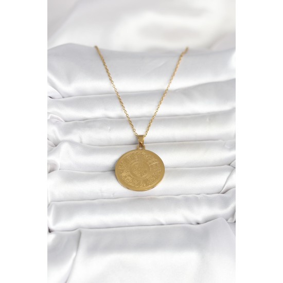 316L Çelik Gold Renk Ayetel Kürsi Yazılı Kolye - TJ-BKO11059
