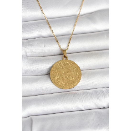 316L Çelik Gold Renk Ayetel Kürsi Yazılı Kolye - TJ-BKO11059