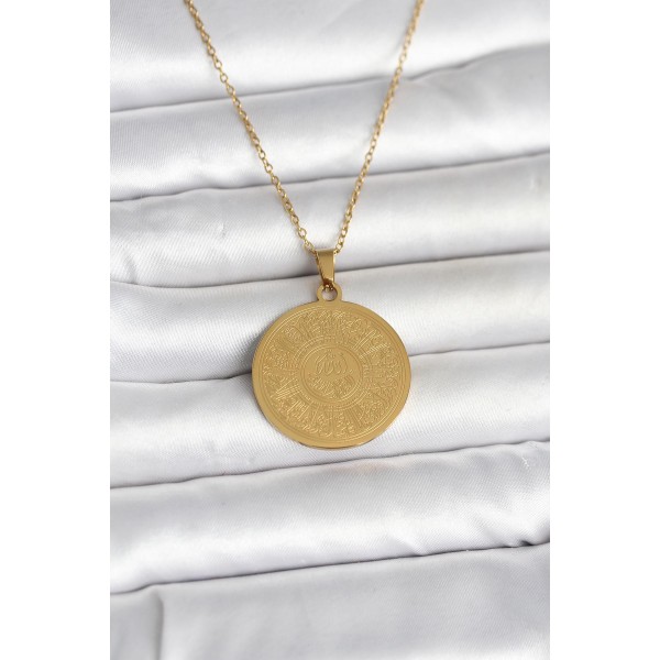 316L Çelik Gold Renk Ayetel Kürsi Yazılı Kolye - TJ-BKO11059