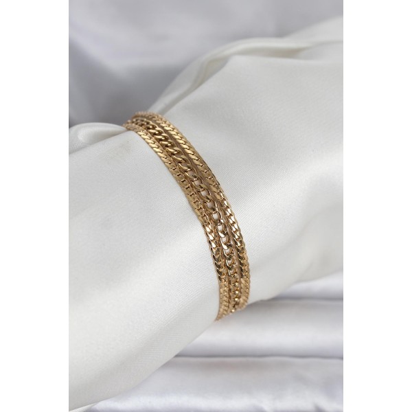 316L Çelik Gold Renk 3'lü Kadın Bileklik - TJ-BB8384