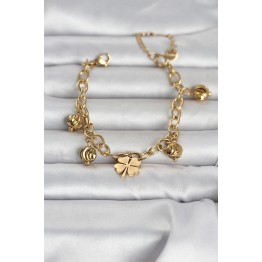 316L Çelik Gold Renk Yonca ve Dorikalı Kadın Bileklik TJ-BB8387