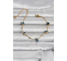 316L Çelik Gold Renk Top Zincirli Nazarlı Kadın Bileklik - TJ-BB8388