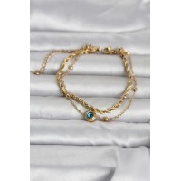 316L Çelik Gold Renk Burgu Zincir ve Nazarlı Kadın Bileklik TJ-BB8389